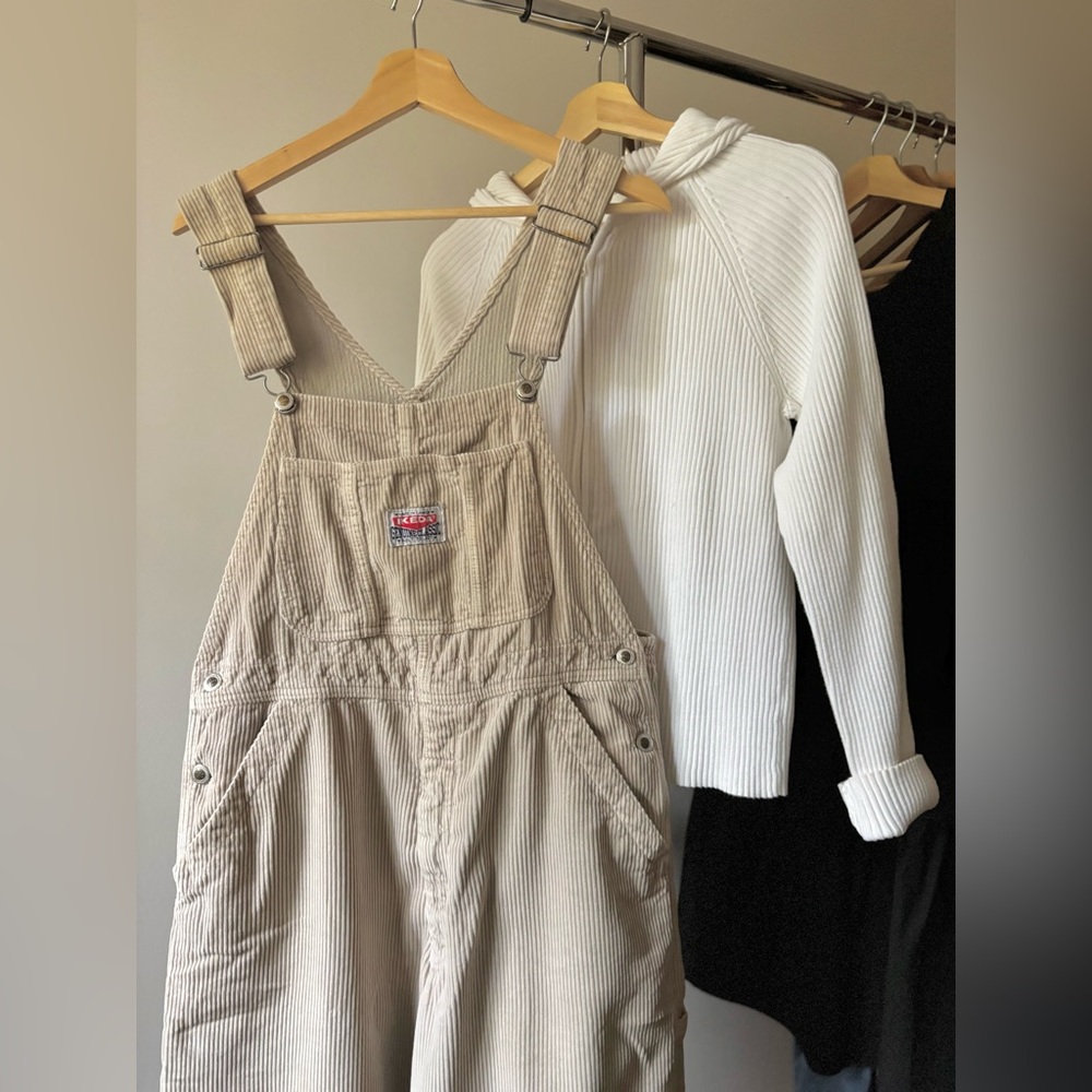 1990s Rare Cream Corduroy Ikeda Overalls | 34" waist